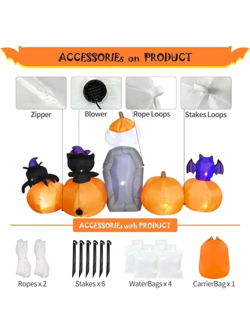 8FT Halloween Inflatable Yard Decor - Pumpkins, Ghosts, LED Lights for Outdoor